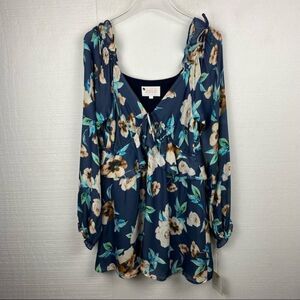 Stone Cold Fox Dress Blue Silk Floral Long Sleeve
